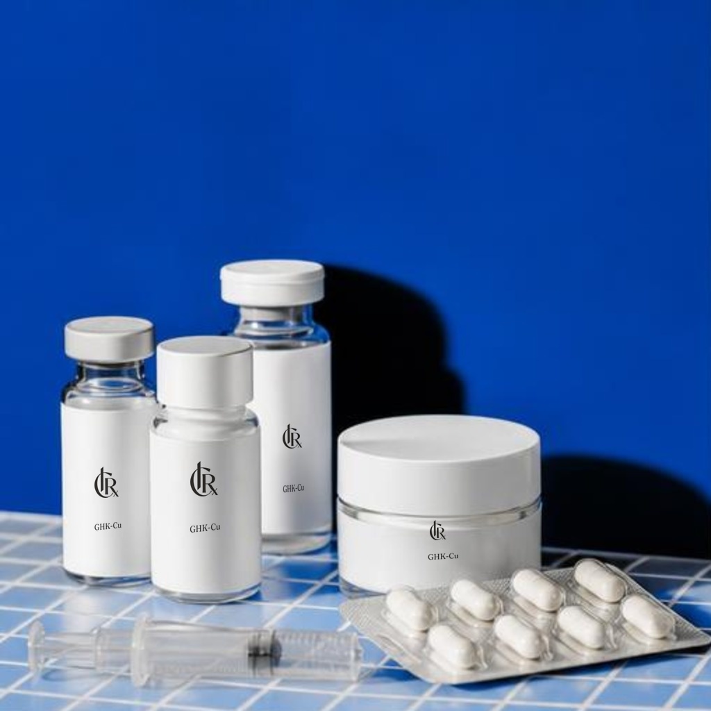 Protected CIRx-printed care-form concept arranged in a vivid everyday setting for CIRx GHK-Cu Skin Renewal.