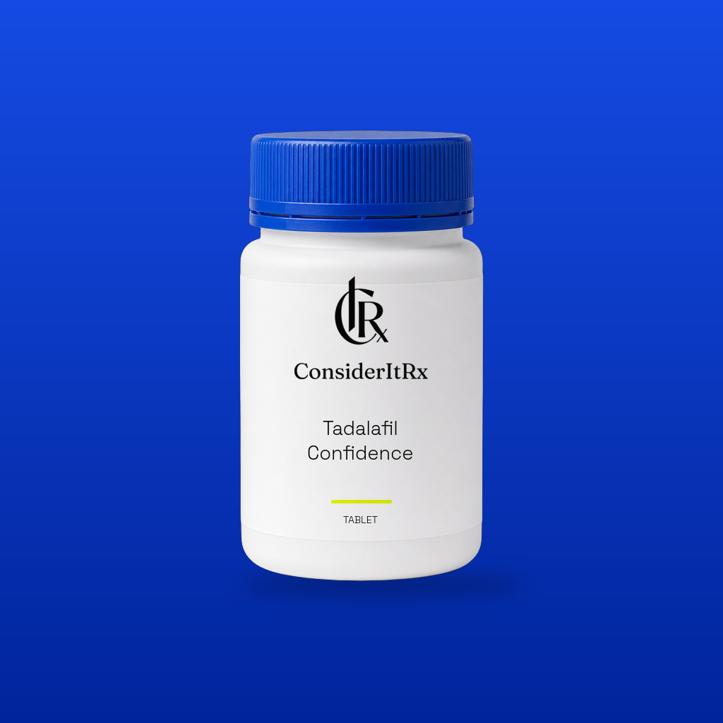 Tadalafil Confidence Tablet by CIRx: studio program concept on a cobalt background. Illustrative CIRx-labelled packaging.